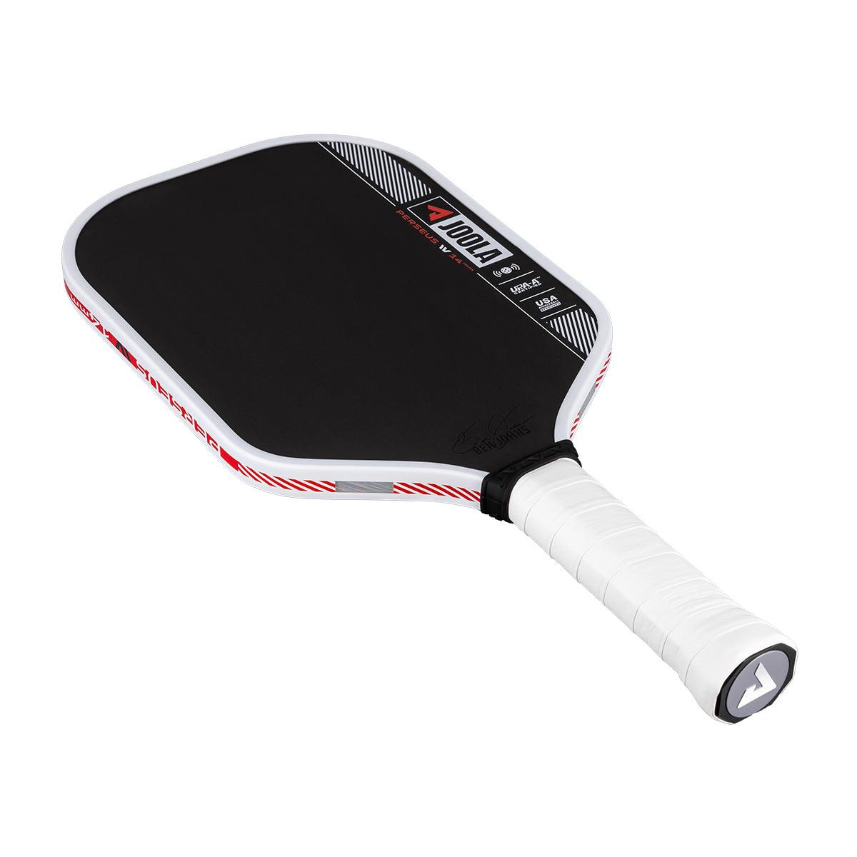 Pickleball-Schläger mit schwarzer Schlagfläche und weißem Griff.