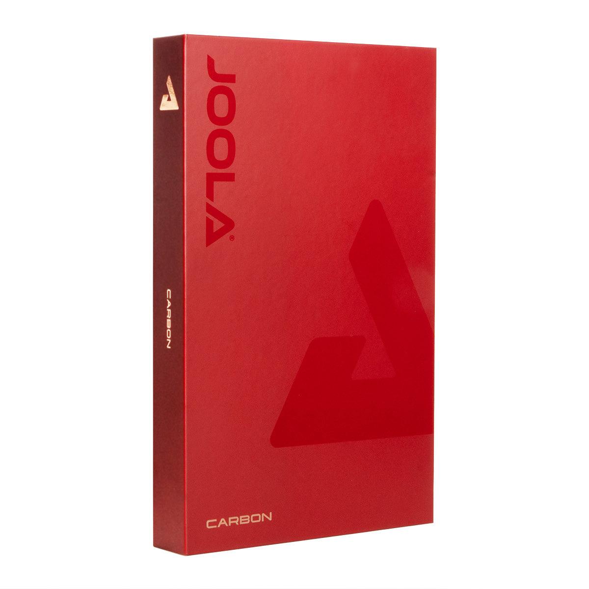 Verpackung eines roten JOOLA Carbon Tischtennisbelags.