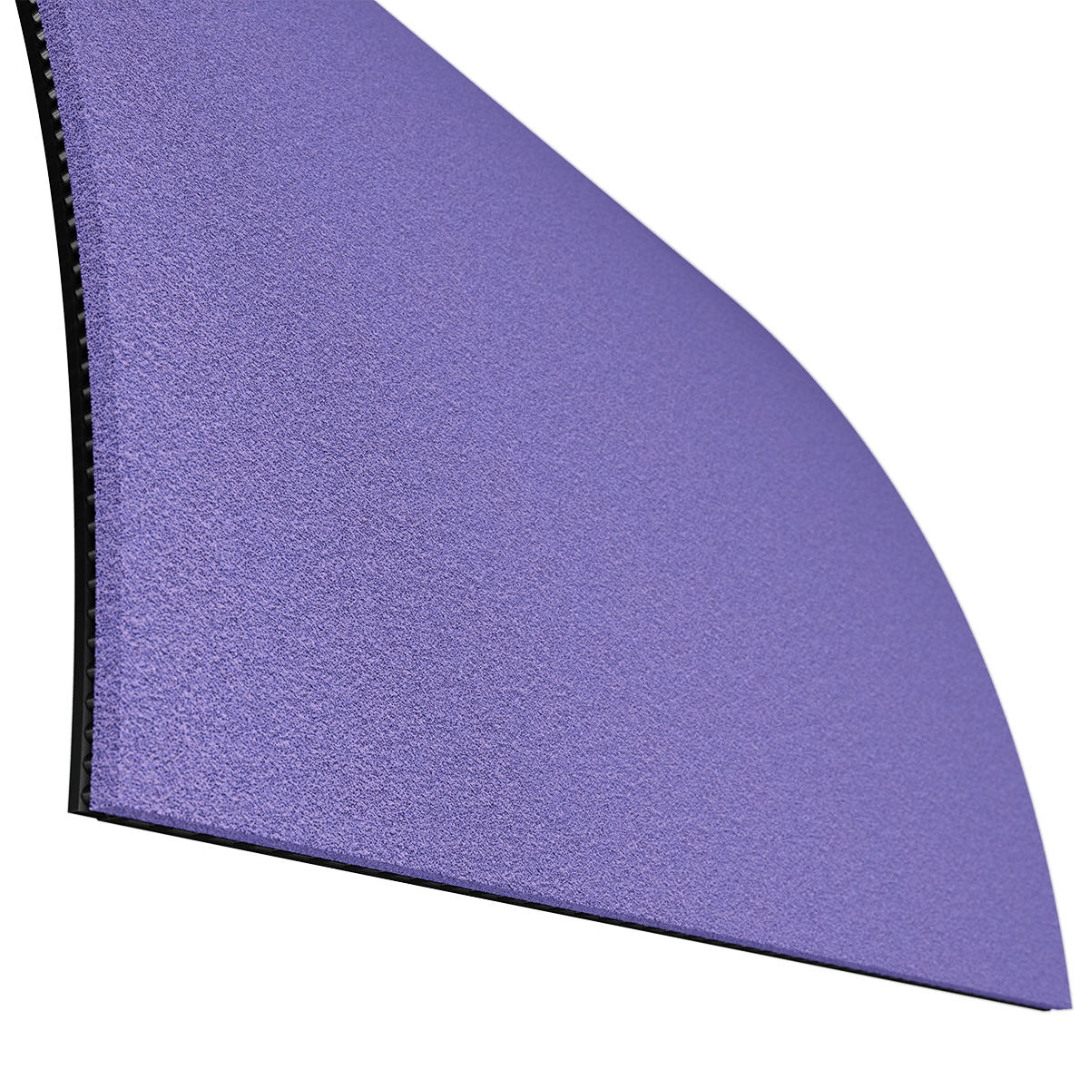 Lila, rechteckige Tischtennisbelag mit schwarzer Unterseite, Nahaufnahme.