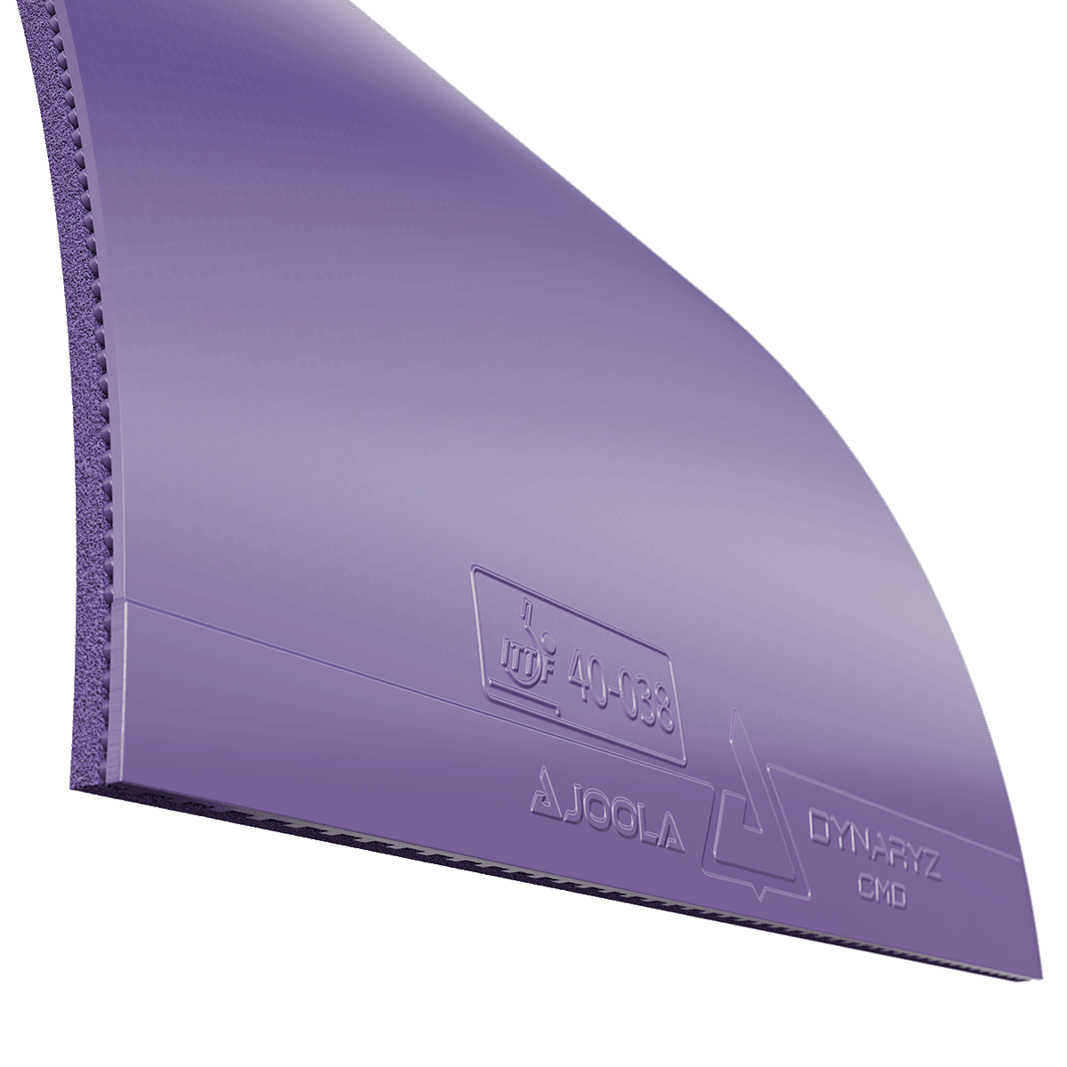 Lila Tischtennisbelag JOOLA Dynaryz CMD mit Ittf-Logo und Modellnummer.
