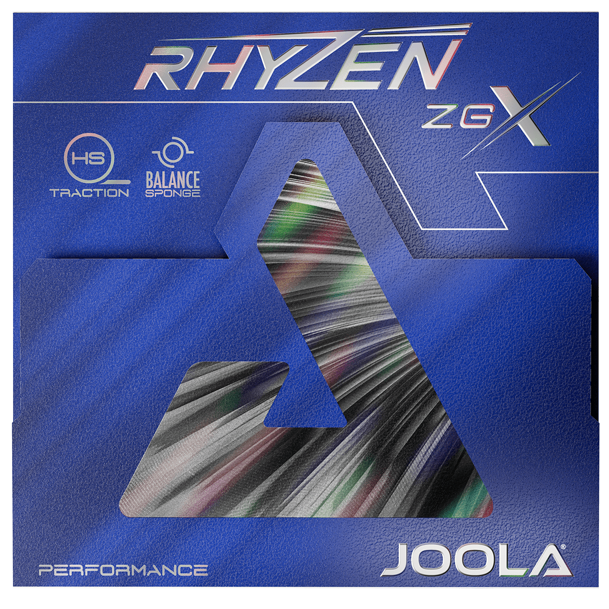 JOOLA Rhyzen ZG X Tischtennisbelag in blauer Verpackung mit Sichtfenster.