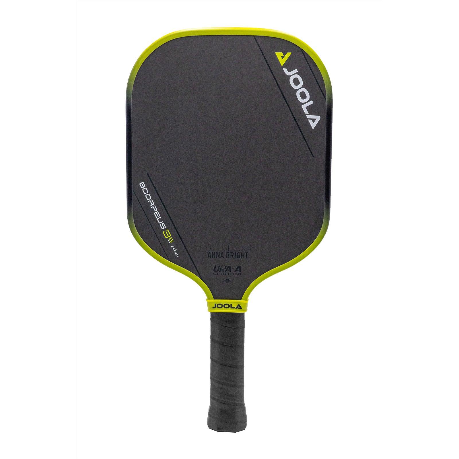 JOOLA Pickleball Schläger Anna Bright Scorpeus 3S 14 in Seitenansicht mit Fokus auf das Design.