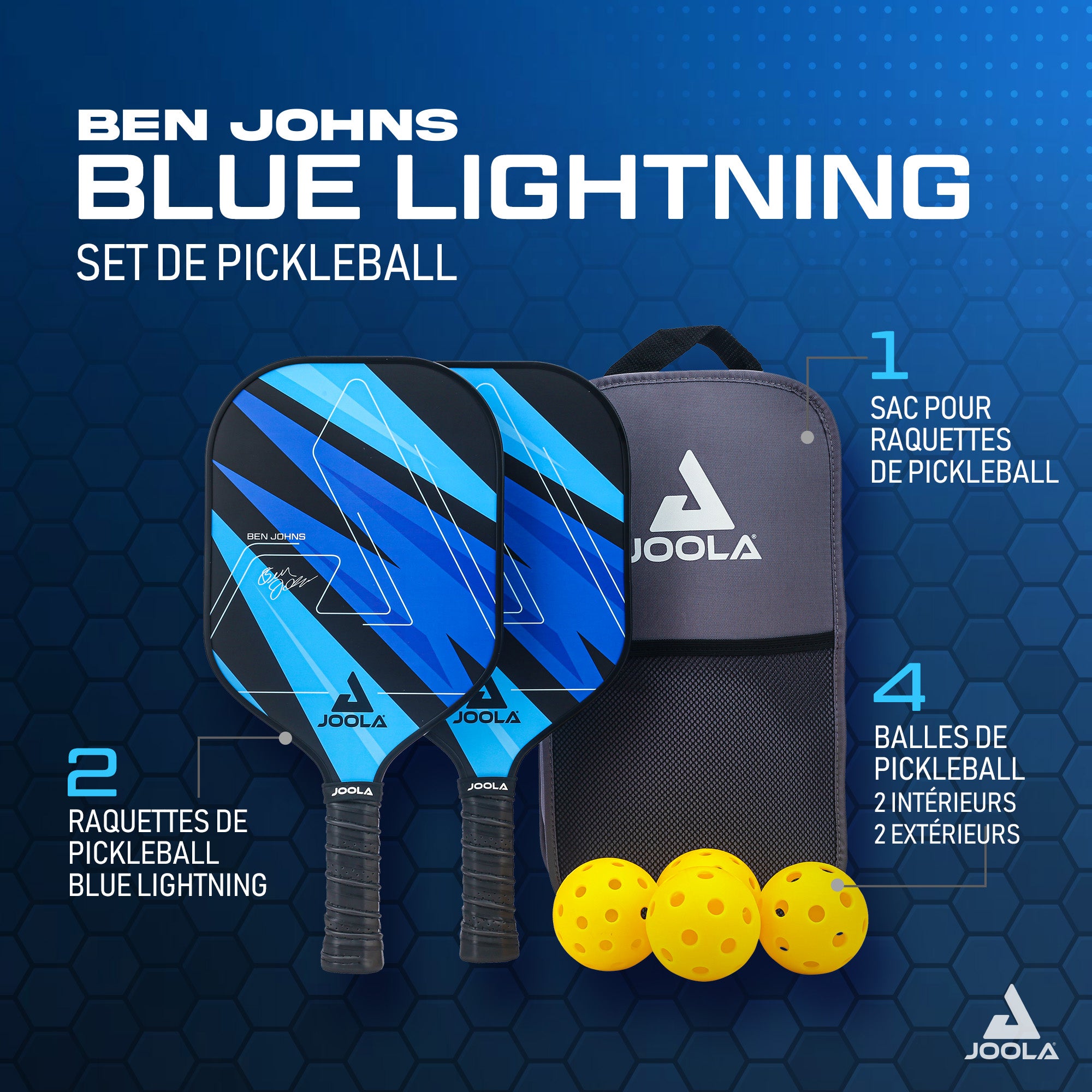 JOOLA Ben Johns Blue Lightning Pickleball Racket Set | Beginner Set