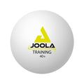 White JOOLA Training 40+ table tennis ball with yellow logo.